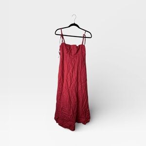 Reformation Size 0 Linen Cherry Red Midi Spaghetti‎ Tie Straps Dress (F)